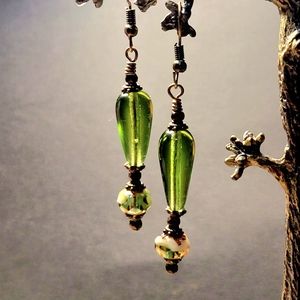 Boho Moss Green handcrafted drop Earrings